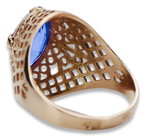 Vintage Sapphire Ring in 14K Rose Gold (vrc030r-sp) — close-up of the stone and setting