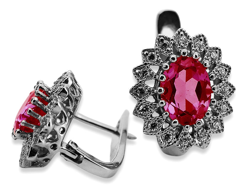 Vintage Ruby Earrings in 14K White Gold (vec125w-rb) — side view showing the setting