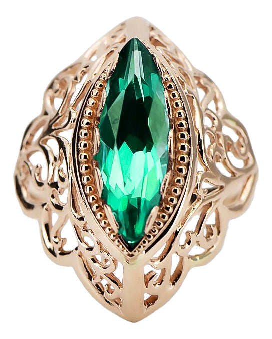 Vintage Emerald Craft Ring in 14K Rose Gold (vrc017r-em) — close-up of the hallmark on the inner band