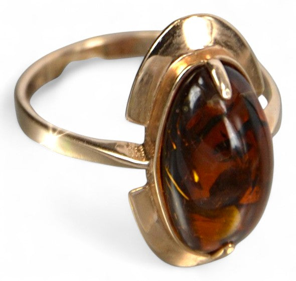 Vintage Amber Ring in 14K Rose Gold (vrab055)