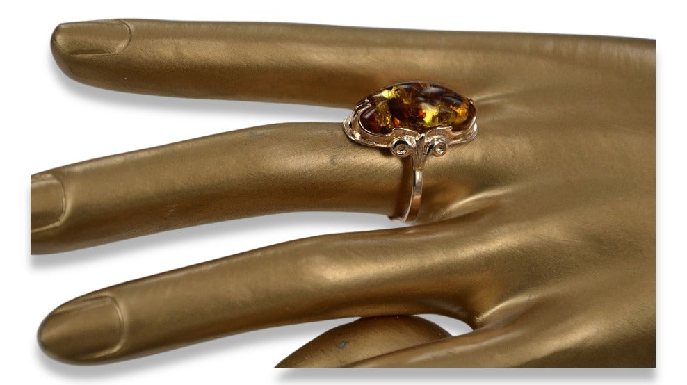 Vintage Amber Ring in 14K Rose Gold (vrab010) — full view of the piece