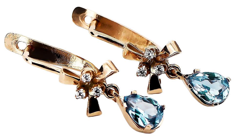 Vintage Aquamarine Earrings in 14K Rose Gold (vec045r-aq) — full view of the piece