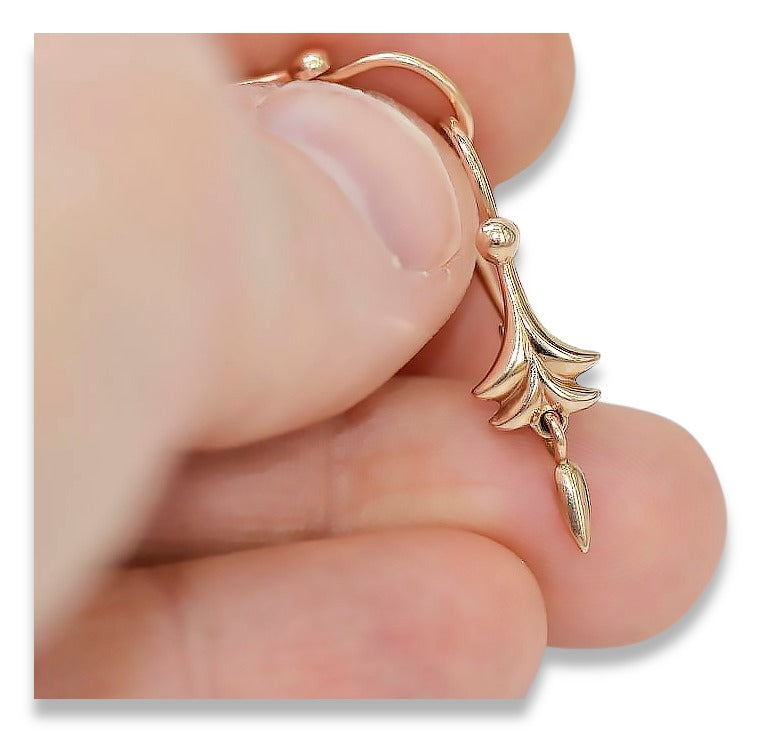 Vintage Leaf Earrings in 14K Rose Gold (ven209) — view 6
