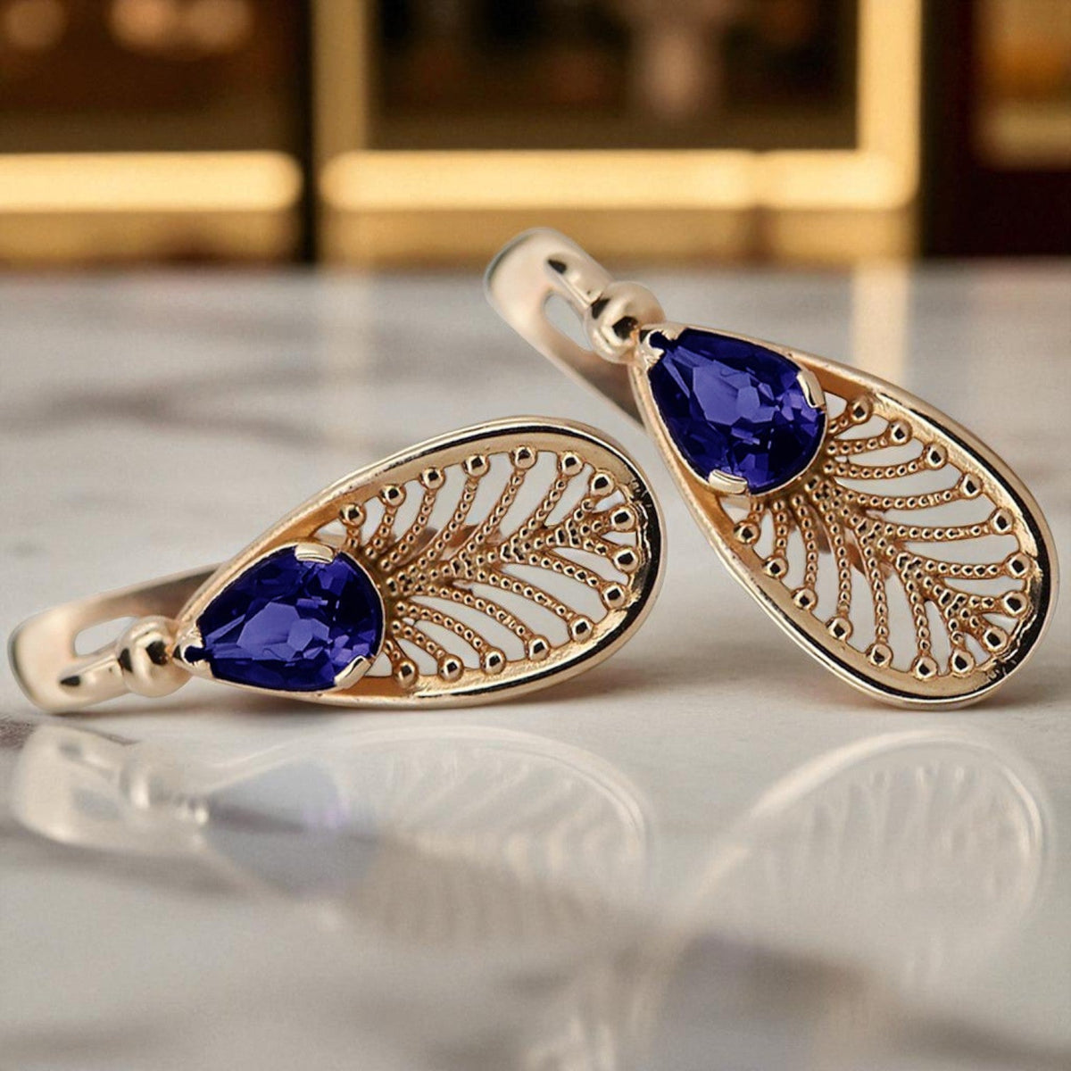 Vintage Sapphire Earrings in 14K Rose Gold (vec067r-sp)