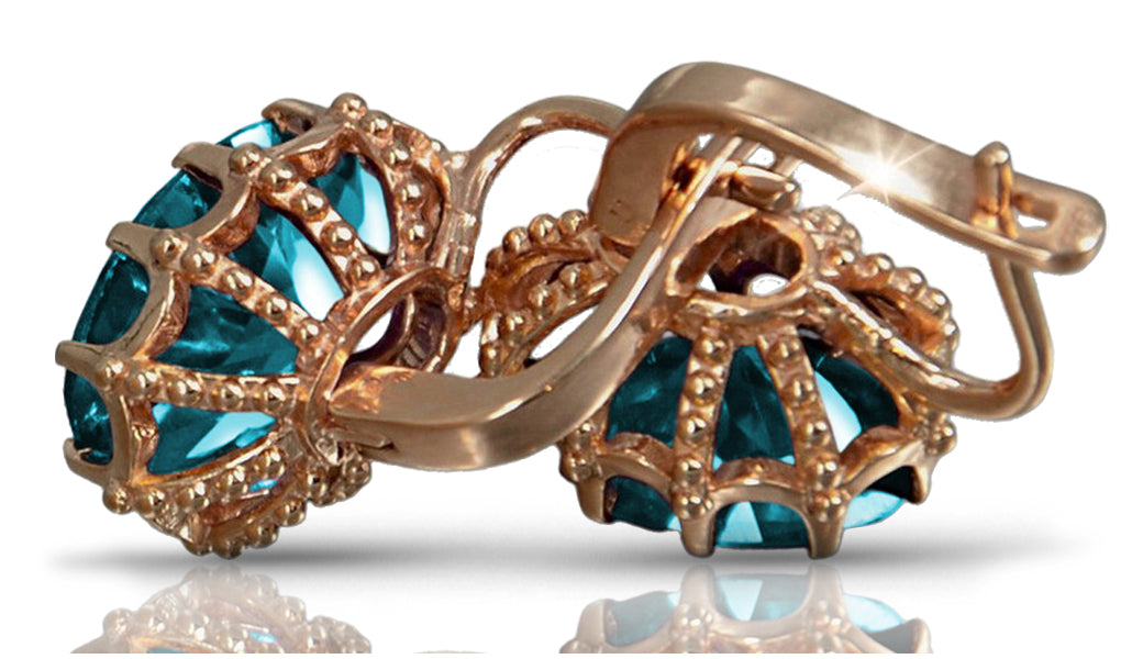 Vintage Aquamarine Earrings in 14K Rose Gold (vec079r-aq) — full view of the piece