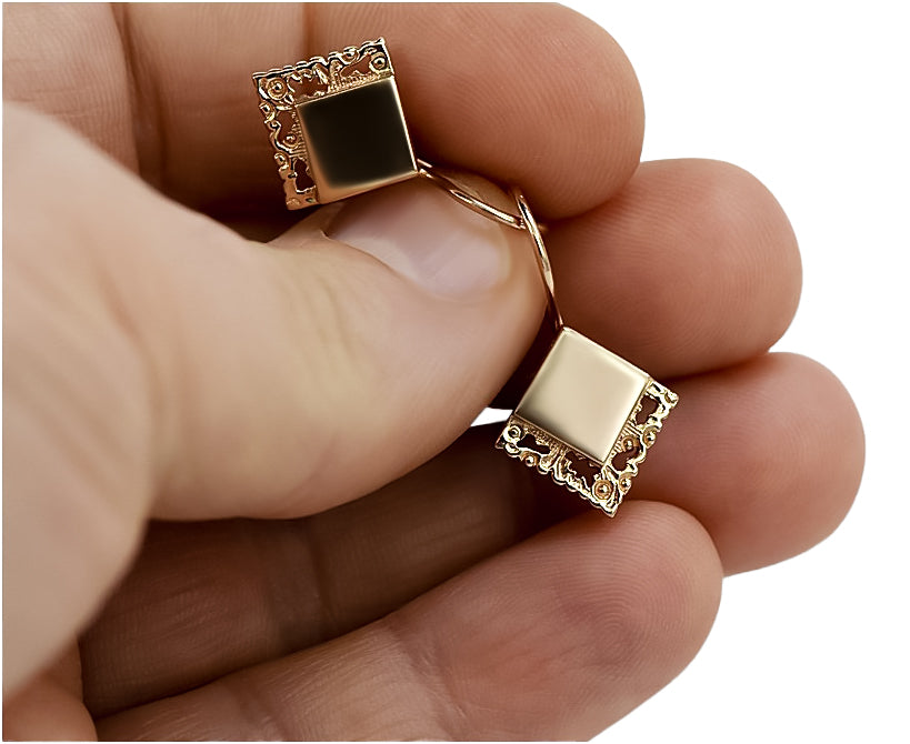Vintage Square Earrings in 14K Rose Gold (ven006) — full view of the piece