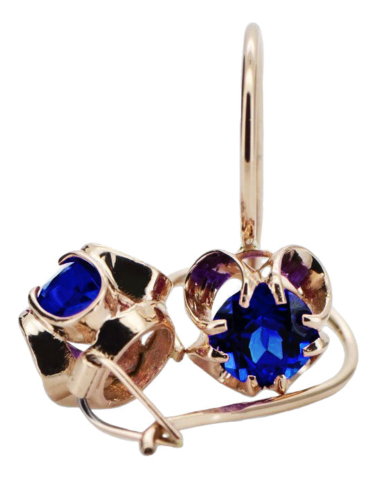 Vintage Sapphire Earrings in 14K Rose Gold (vec035r-sp) — close-up of the hallmark on the inner band