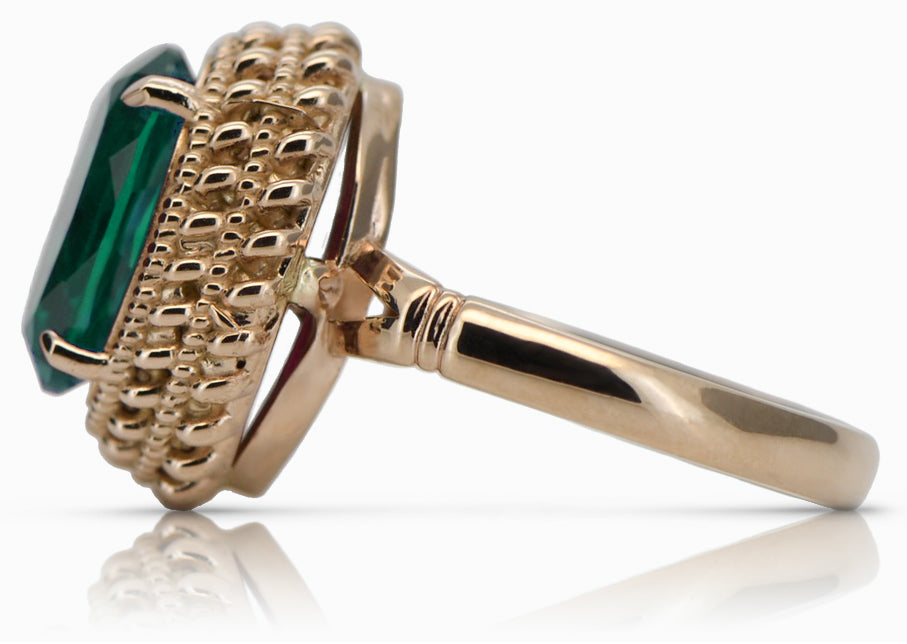 Vintage Emerald Ring in 14K Rose Gold (vrc068r-em) — close-up of the hallmark on the inner band