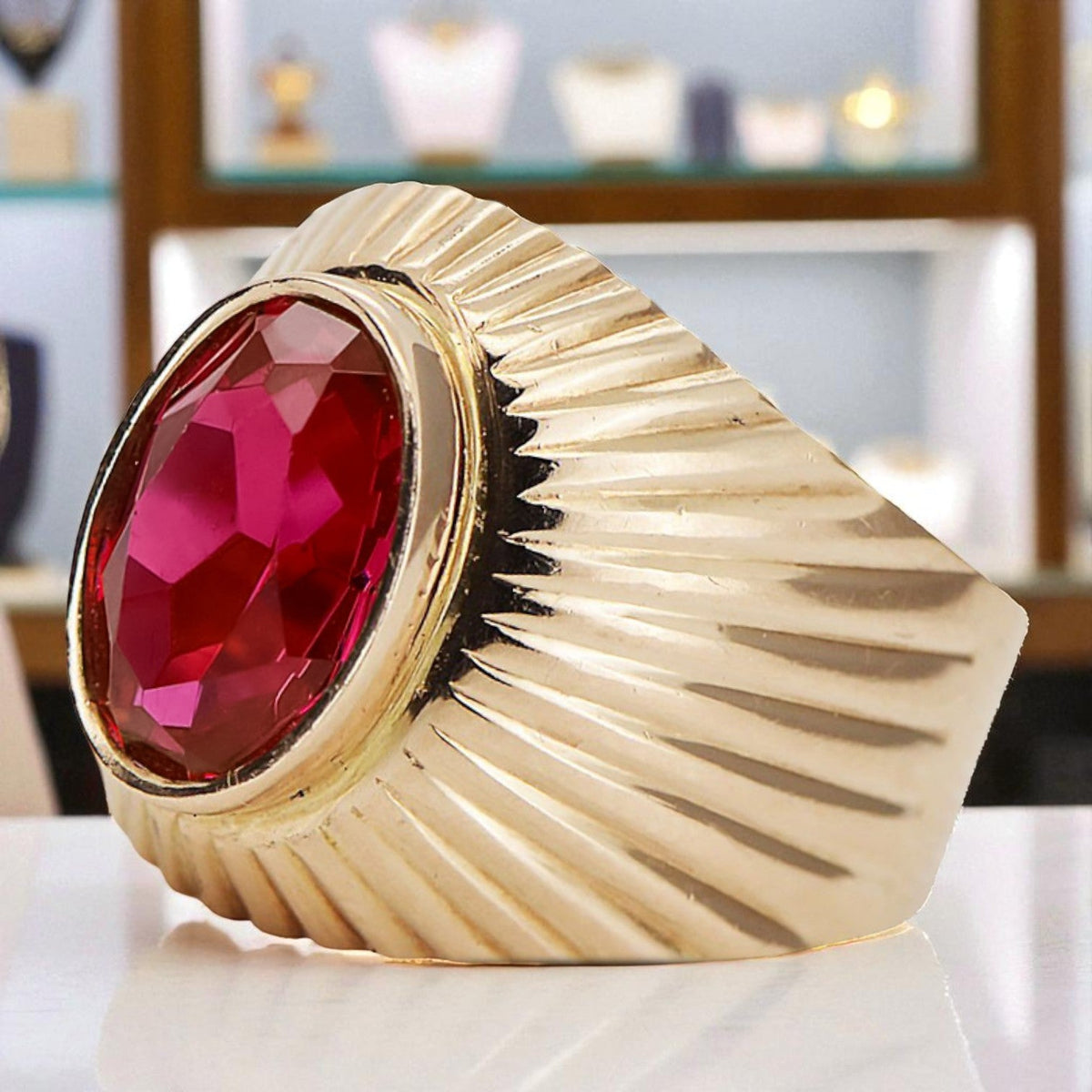 Vintage Ruby Ring in 14K Rose Gold (vrc127r-rb)