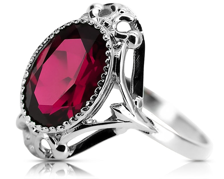 Vintage Ruby Ring in Sterling Silver (vrc128s-rb) — worn on the neckline, showing the drape