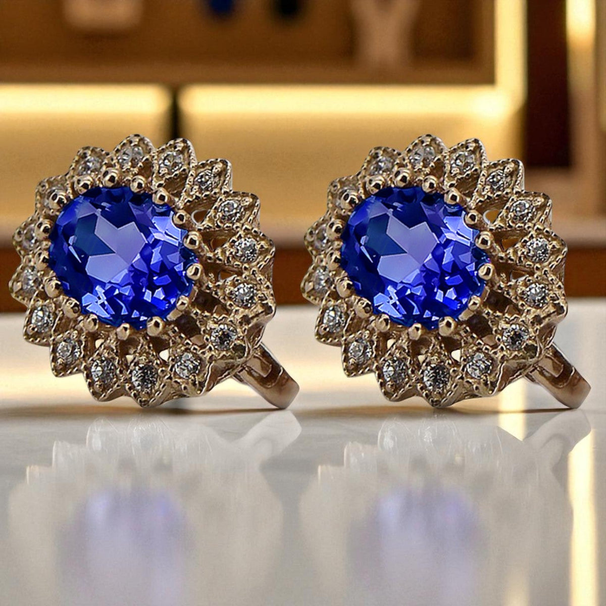 Vintage Sapphire Zirconia Earrings in 14K Rose Gold (vec125r-sp)