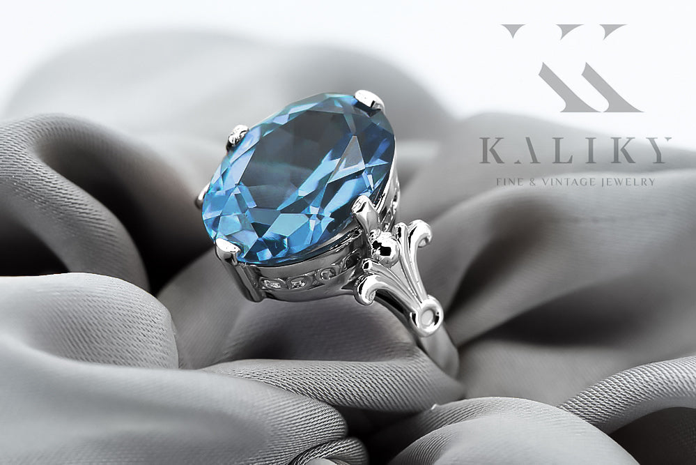 Vintage Aquamarine Ring in Sterling Silver (vrc369s-aq) — close-up of the hallmark on the inner band