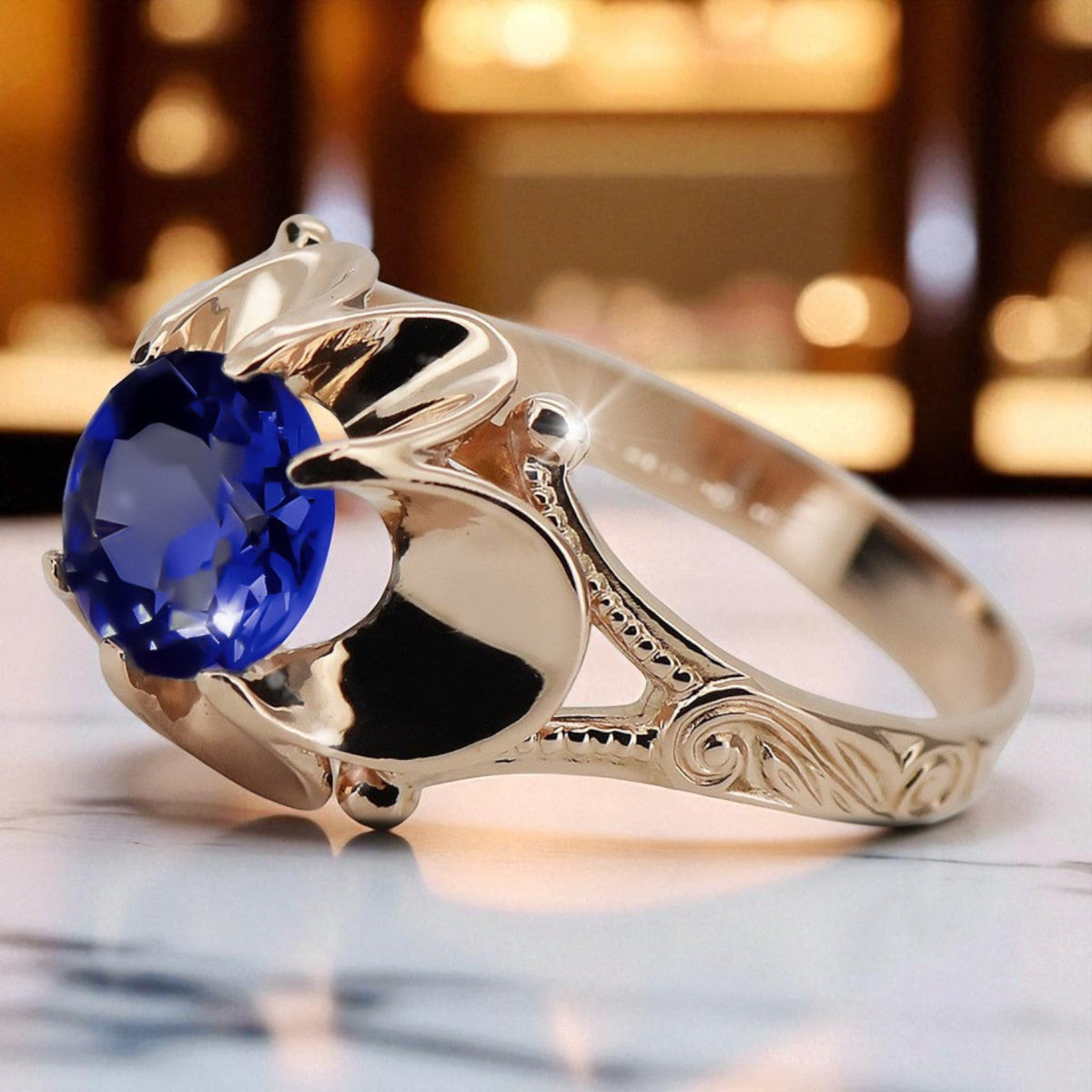 Vintage Sapphire Craft Ring in 14K Rose Gold (vrc377r-sp)