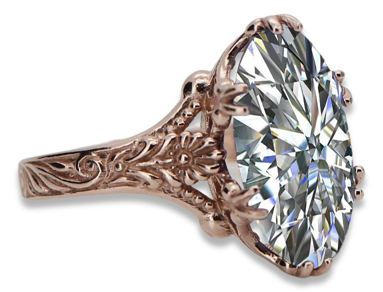 Vintage Zircon Oval Cubic Zirconia Ring in 14K Rose Gold (vrc084r-zi) — worn on the hand, showing profile