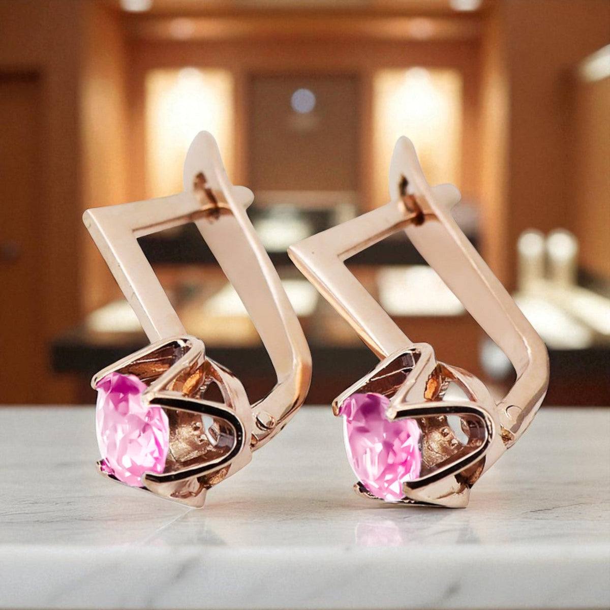 Vintage Amethyst Craft Earrings in 14K Rose Gold (vec005r-am)