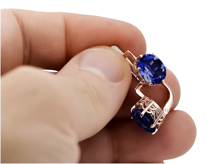 Vintage Sapphire Earrings in 14K Rose Gold (vec003r-sp) — view 7