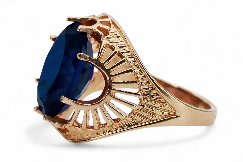 Vintage Sapphire Ring in 14K Rose Gold (vrc003r-sp) — worn on the hand, showing profile