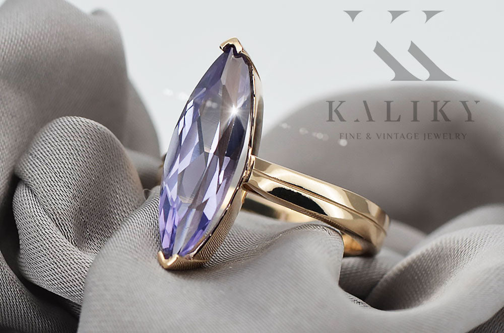 Vintage Alexandrite Ring in 14K Rose Gold (crc010r-ax) — close-up of the hallmark on the inner band