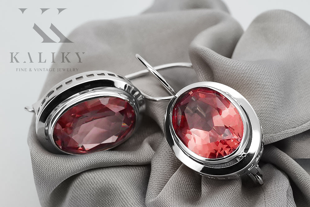 Vintage Ruby Earrings in Sterling Silver (vec114s-rb) — worn on the hand, showing profile