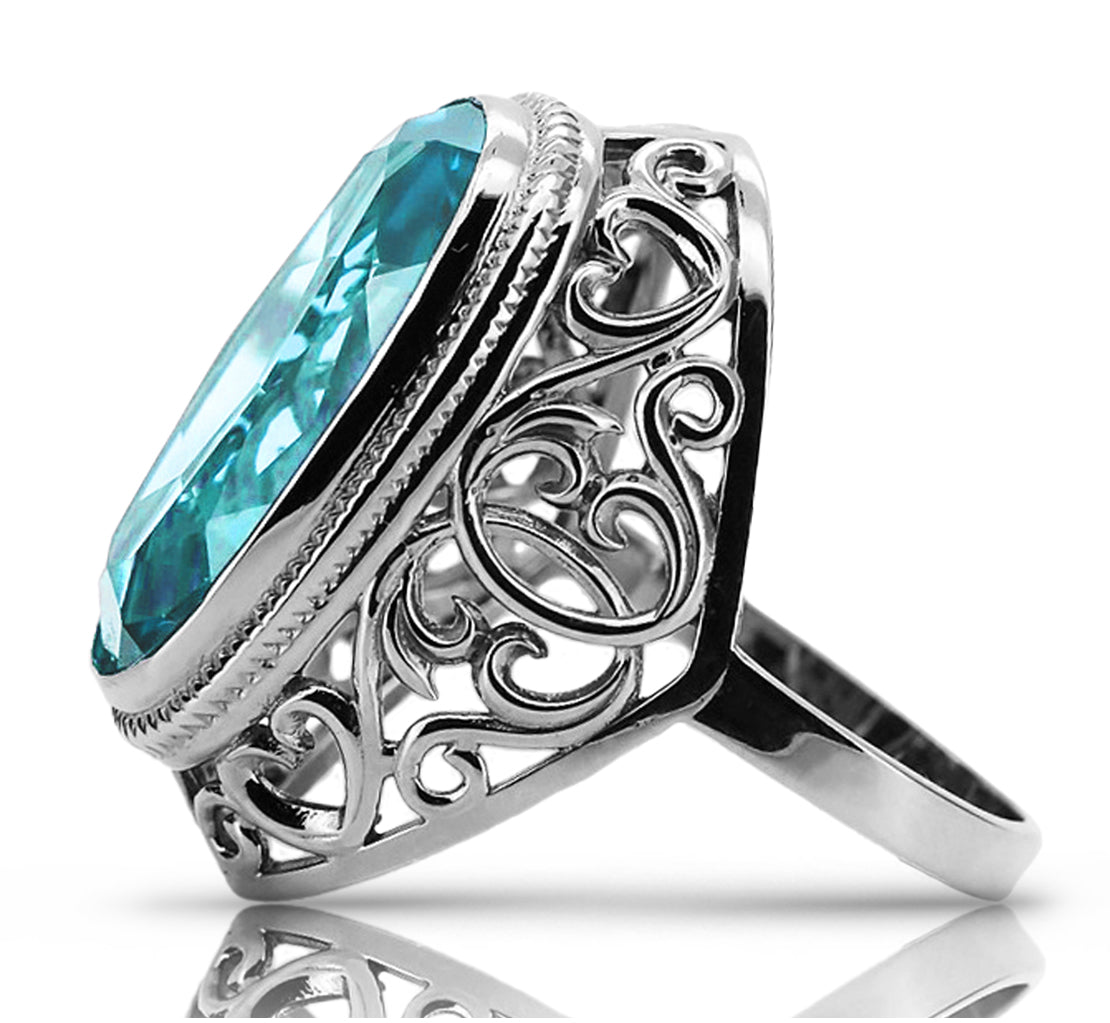 Vintage Aquamarine Ring in Sterling Silver (vrc184s-aq) — full view of the piece