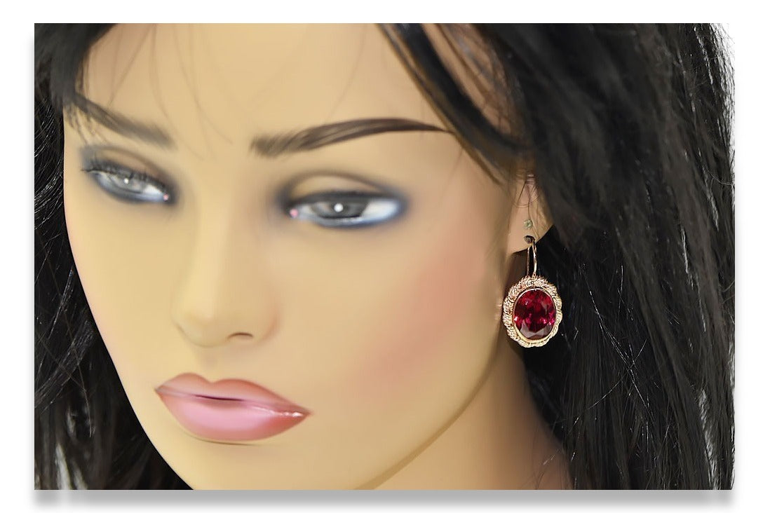 Vintage Ruby Earrings in 14K Rose Gold (vec007r-rb) — worn on the hand, showing profile