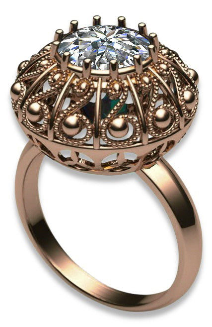 Vintage Zircon Ring in 14K Rose Gold (vrc059r-zi) — side view showing the setting
