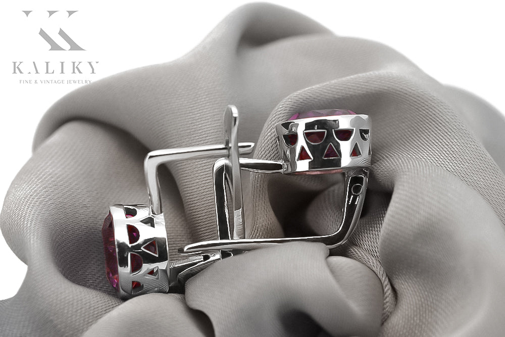 Vintage Ruby Earrings in Sterling Silver (vec107s-rb) — full view of the piece
