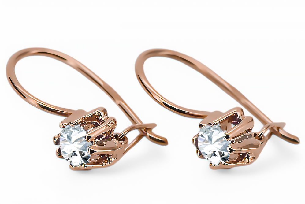 Vintage Zircon Craft Earrings in 14K Rose Gold (vec053r-zi) — close-up of the stone and setting