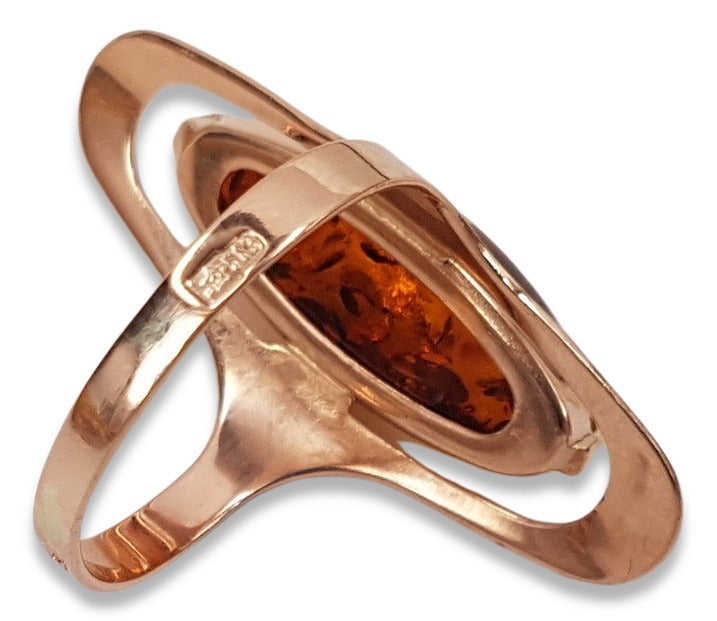 Vintage Amber Ring in 14K Rose Gold (vrab016) — close-up of the hallmark on the inner band