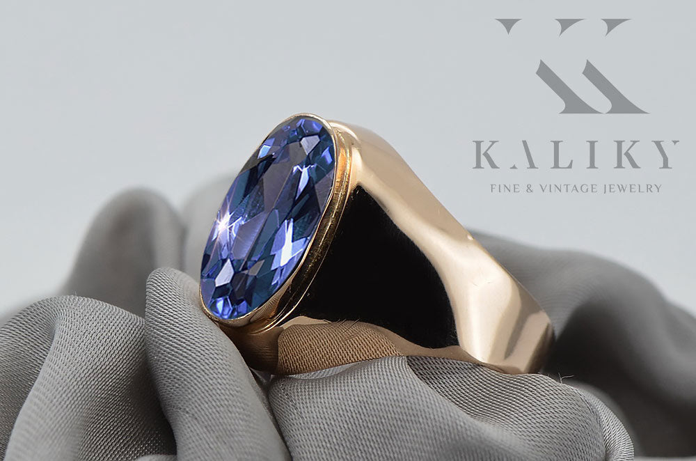 Vintage Sapphire Ring in 14K Rose Gold (vrc077r-sp) — close-up of the hallmark on the inner band