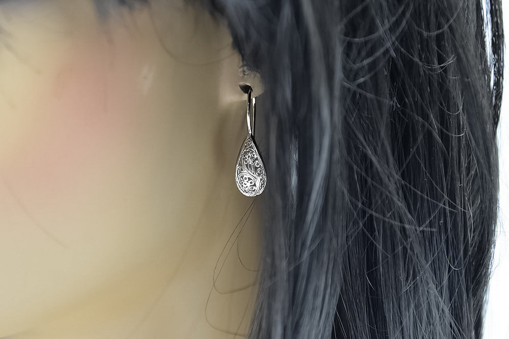 Vintage Earrings in Sterling Silver (ven023s) — close-up of the hallmark on the inner band
