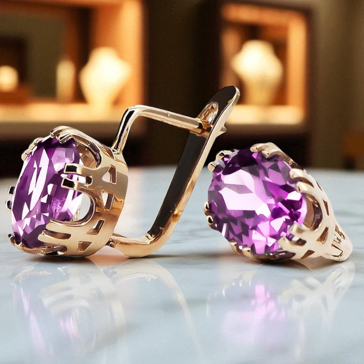 Vintage Amethyst Earrings in 14K Rose Gold (vec016r-am)
