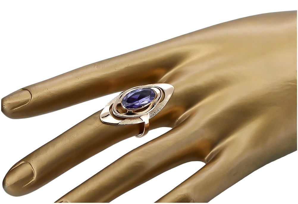 Vintage Alexandrite Ring in 14K Rose Gold (vrc189r-ax) — close-up of the hallmark on the inner band