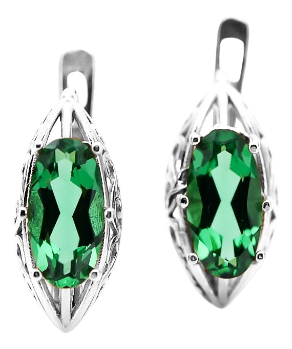 Vintage Emerald Earrings in Sterling Silver (vec141s-em) — full view of the piece