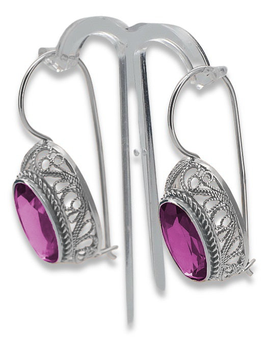 Vintage Amethyst Earrings in Sterling Silver (vec023s-am) — close-up of the hallmark on the inner band