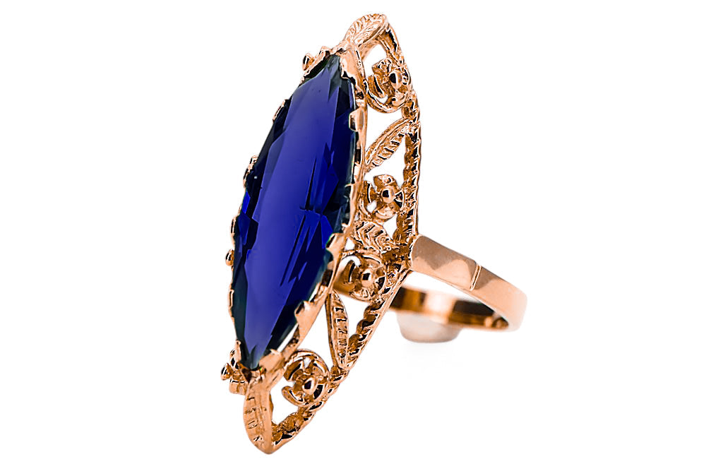 Vintage Sapphire Ring in 14K Rose Gold (vrc005r-sp) — worn on the hand, showing profile