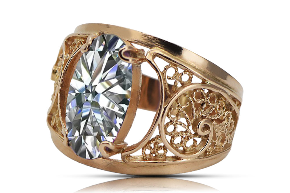 Vintage Zircon Craft Ring in 14K Rose Gold (vrc057r-zi) — worn on the neckline, showing the drape