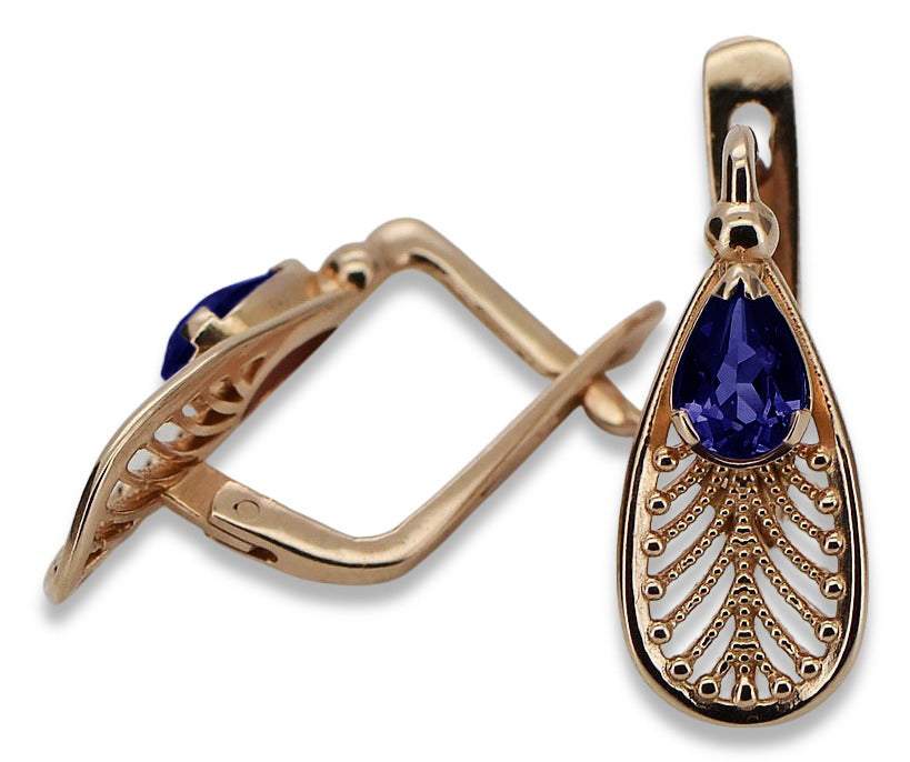 Vintage Sapphire Earrings in 14K Rose Gold (vec067r-sp) — side view showing the setting