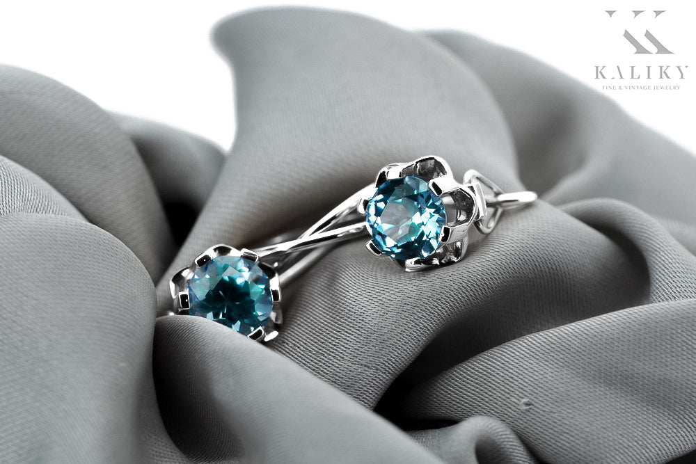Vintage Aquamarine Earrings in Sterling Silver (vec019s-aq) — close-up of the hallmark on the inner band