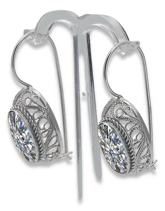 Vintage Zircon Cubic Earrings in Sterling Silver (vec023s-zi) — side view showing the setting