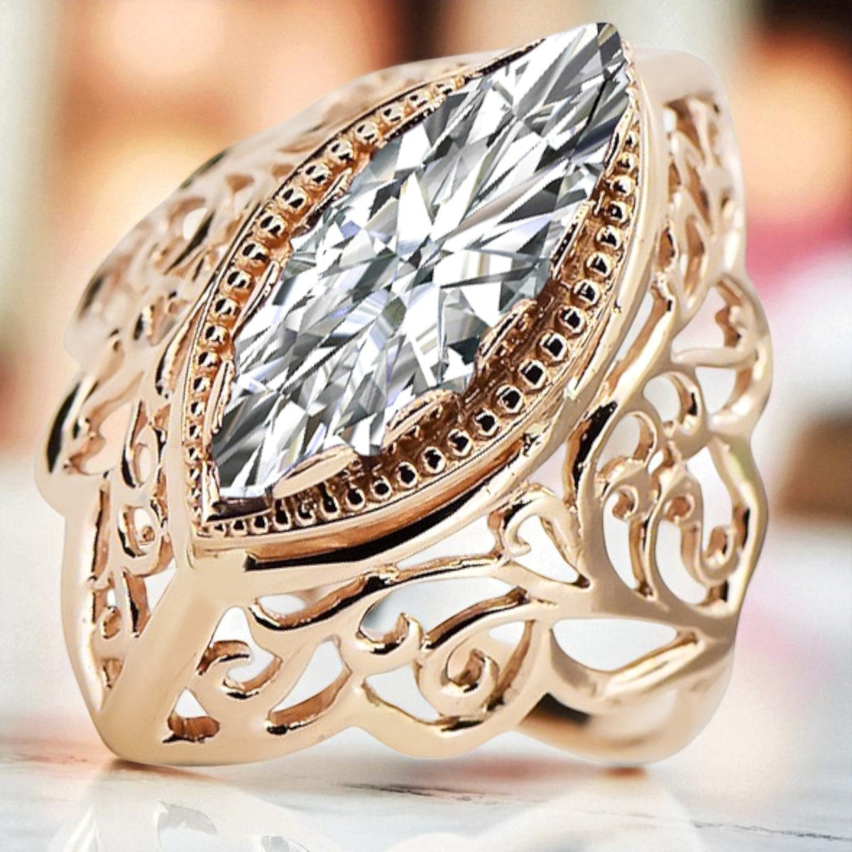 Vintage Zircon Ring in 14K Rose Gold (vrc017r-zi)