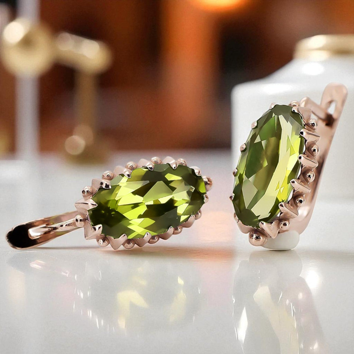 Vintage Yellow Peridot Earrings in 14K Rose Gold (vec174r-yp)