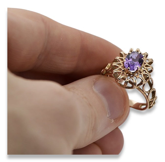 Vintage Alexandrite Ruby Emerald Sapphire Zircon Ring in 14K Rose Gold (vrc032r-ax) — close-up of the hallmark on the inner band