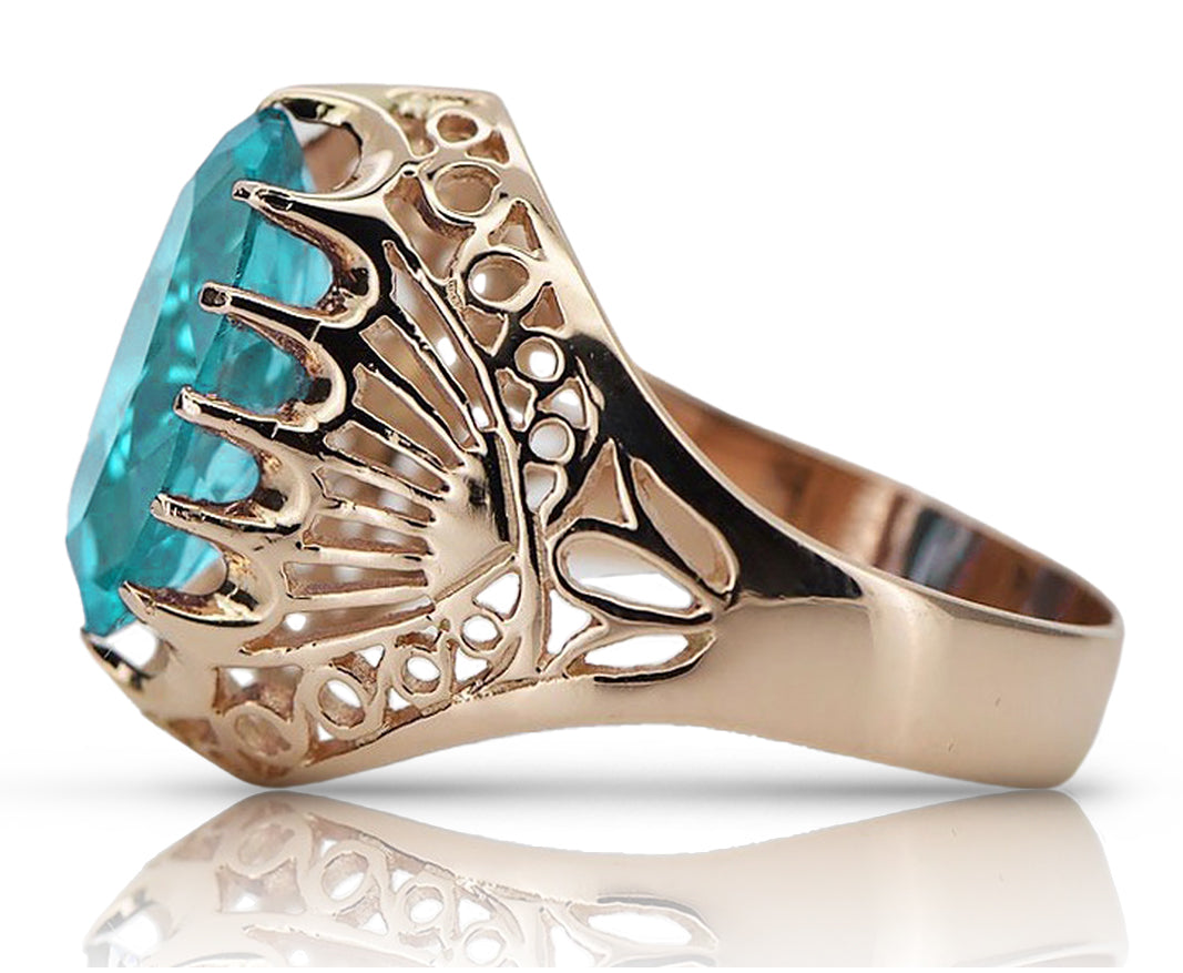 Vintage Aquamarine Ring in 14K Rose Gold (vrc020r-aq) — full view of the piece
