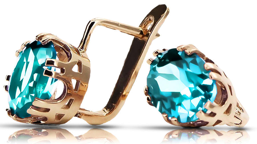 Vintage Aquamarine Earrings in 14K Rose Gold (vec016r-aq) — full view of the piece