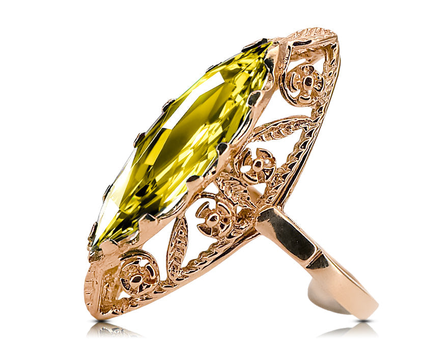 Vintage Yellow Peridot Craft Ring in 14K Rose Gold (vrc005r-yp) — back view with the clasp