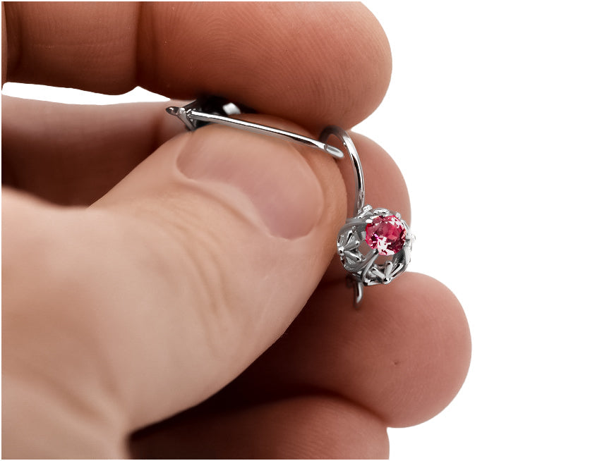 Vintage Ruby Earrings in Sterling Silver (vec145s-rb) — full view of the piece