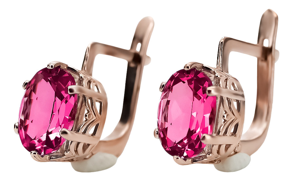 Vintage Ruby Earrings in 14K Rose Gold (vec003r-rb) — detail of the metal texture