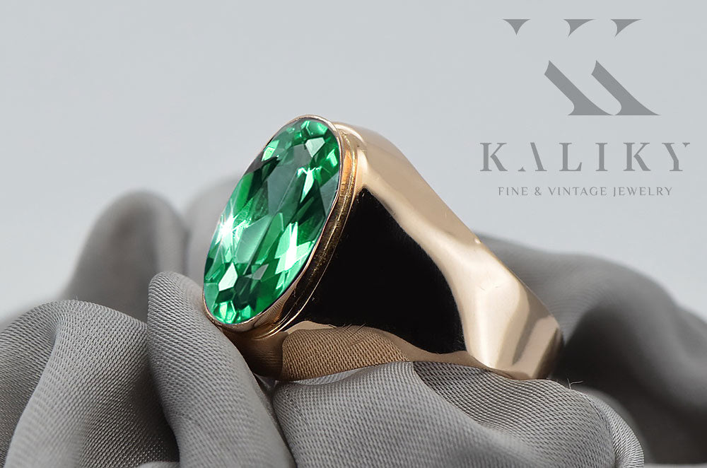 Vintage Emerald Craft Ring in 14K Rose Gold (vrc077r-em) — close-up of the hallmark on the inner band