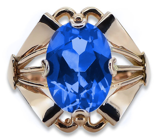 Vintage Sapphire Ring in 14K Rose Gold (vrc015r-sp) — worn on the hand, showing profile